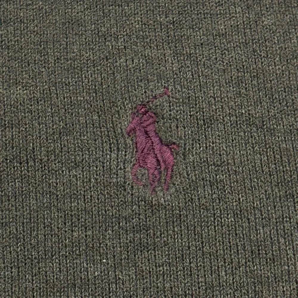Polo Ralph Lauren 100% Cotton Olive Green Quarter Zip Pullover Purple Pony L